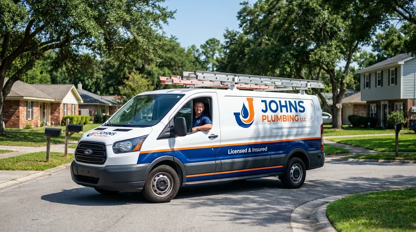 Johns Plumbing LLC service van in Jamaica Plain, MA
