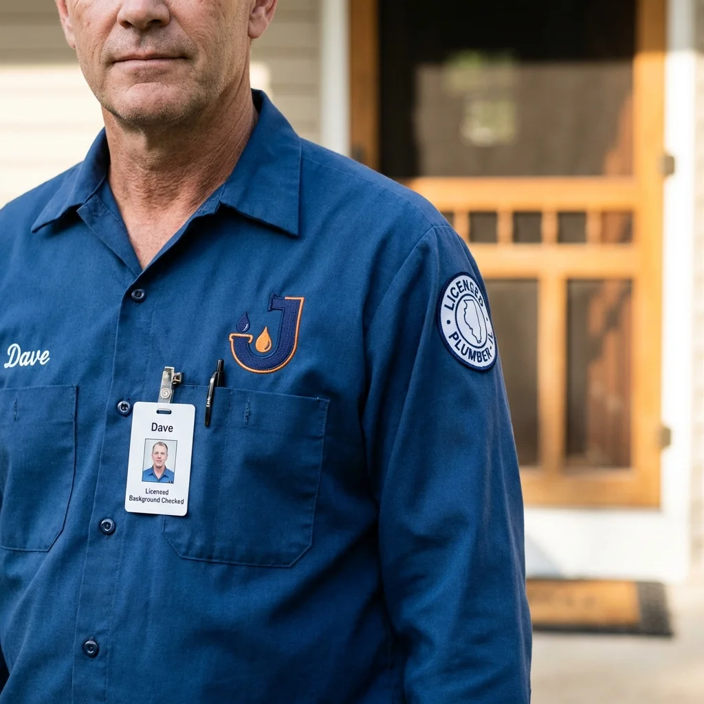 Licensed plumber showing ID badge in Jamaica Plain, MA