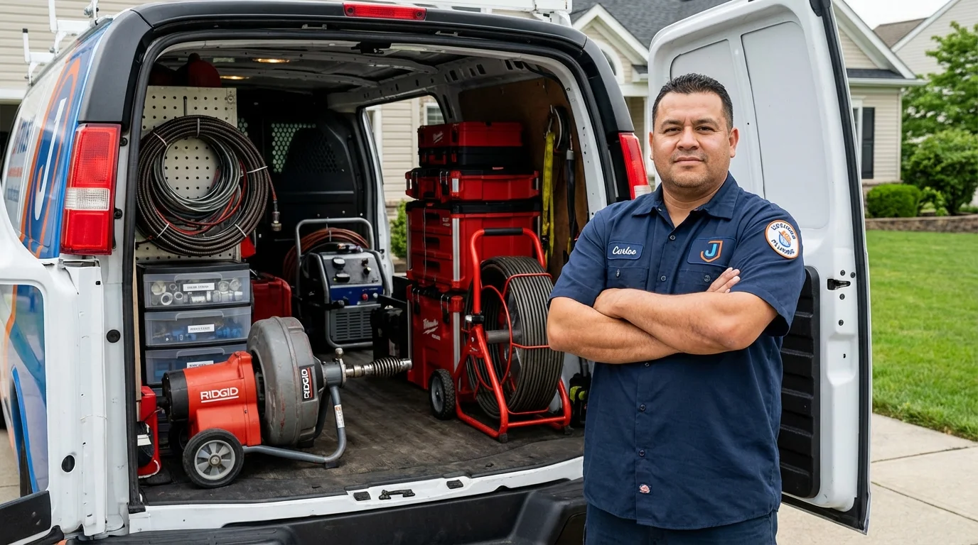 Professional drain cleaning equipment and Johns Plumbing LLC plumber in Jamaica Plain
