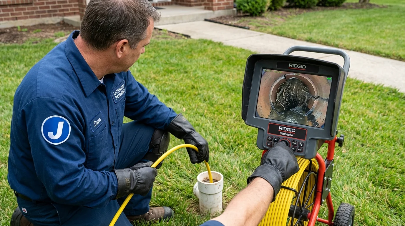 Sewer camera inspection being performed by Johns Plumbing LLC in Jamaica Plain
