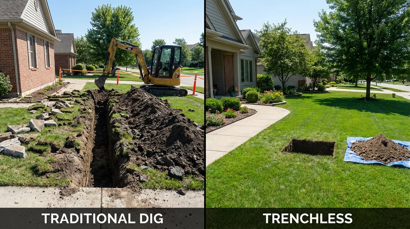 Trenchless sewer repair with minimal yard damage versus traditional excavation in Jamaica Plain, MA